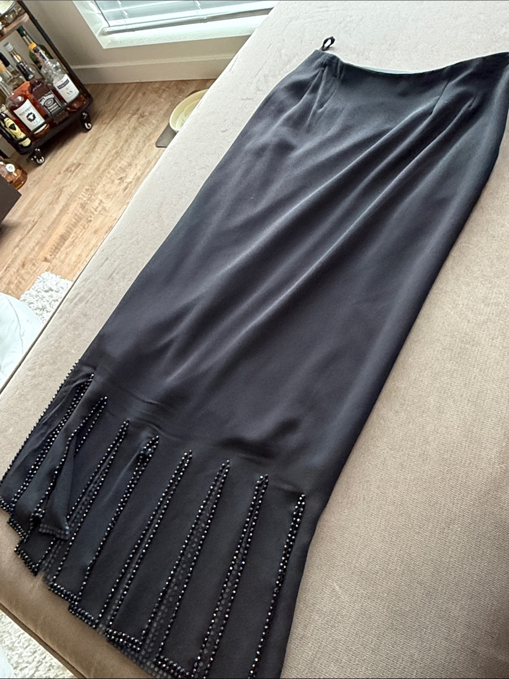 MSK Black Beaded Fringe Maxi Skirt